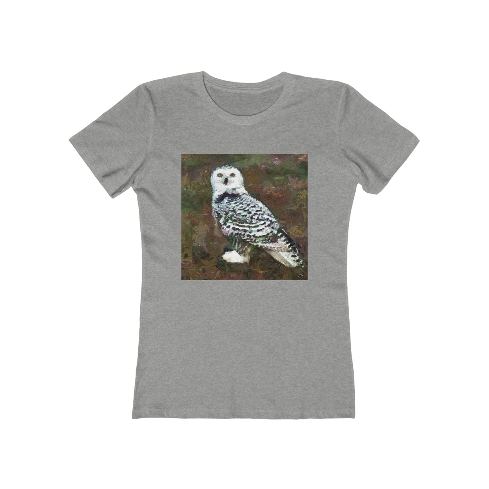 Snowy White Owl - Women's Slim Fit Ringspun Cotton T-Shirt (Colors: Heather Grey)