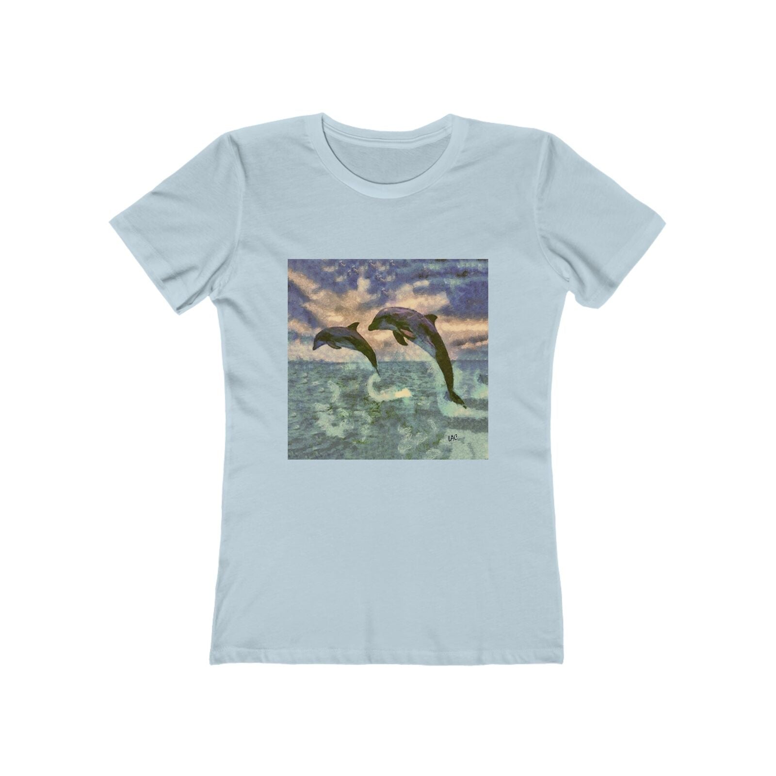 Dolphins 'Flip & Flop' -  Women's Slim Fit Ringspun Cotton T-Shirt (Colors: Solid Light Blue)
