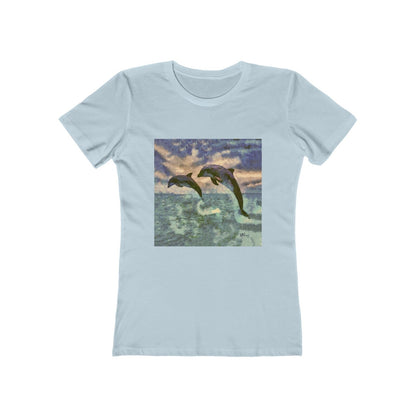 Dolphins 'Flip & Flop' -  Women's Slim Fit Ringspun Cotton T-Shirt (Colors: Solid Light Blue)