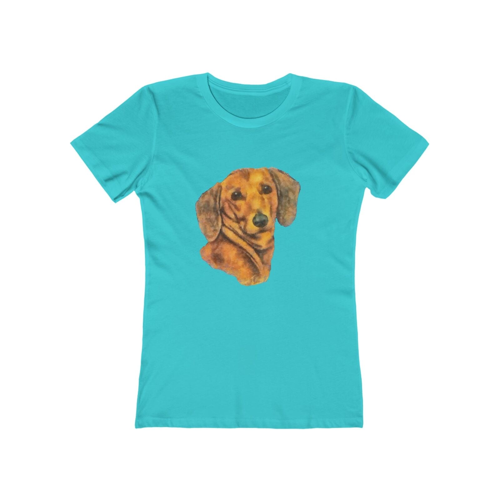 Dachshund 'Doxie #1'  Women's Slim Fit Ringspun Cotton T-Shirt (Colors: Solid Tahiti Blue)