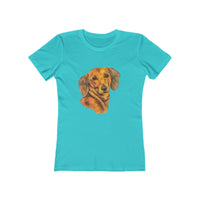 Dachshund 'Doxie #1'  Women's Slim Fit Ringspun Cotton T-Shirt (Colors: Solid Tahiti Blue)