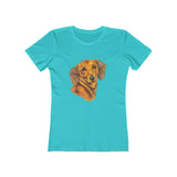 Dachshund 'Doxie #1'  Women's Slim Fit Ringspun Cotton T-Shirt (Colors: Solid Tahiti Blue)