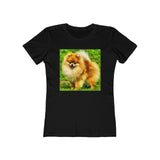 Pomeranian 'Pom Pom' - Women's Slim Fit Ringspun Cotton T-Shirt (Colors: Solid Black)