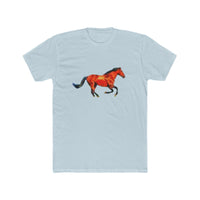 Horse 'Old Red' Men's FItted Cotton Crew Tee (Color: Solid Light Blue)