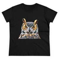 Great Horned Owl 'Hooty' Women's Midweight Cotton Tee (Color: Black)