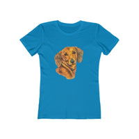 Dachshund 'Doxie #1'  Women's Slim Fit Ringspun Cotton T-Shirt (Colors: Solid Turquoise)