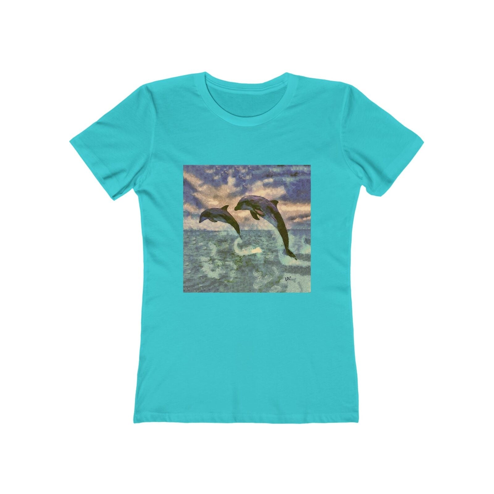 Dolphins 'Flip & Flop' -  Women's Slim Fit Ringspun Cotton T-Shirt (Colors: Solid Tahiti Blue)