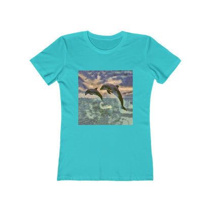 Dolphins 'Flip & Flop' -  Women's Slim Fit Ringspun Cotton T-Shirt (Colors: Solid Tahiti Blue)
