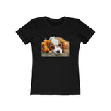 Cavalier King Charles Spaniel Puppy - Women's Slim Fit Ringspun Cotton (Colors: Solid Black)