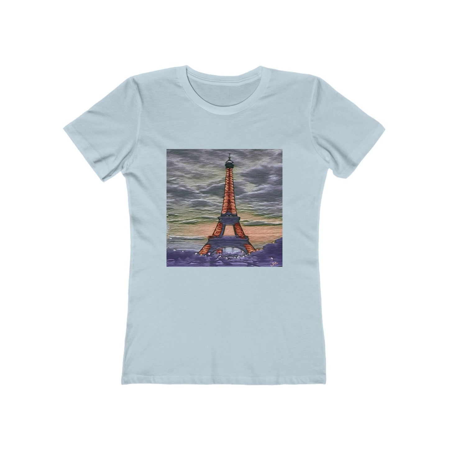 Eiffel Tower Sunset - Women's Slim Fit Ringspun Cotton T-Shirt (Colors: Solid Light Blue)