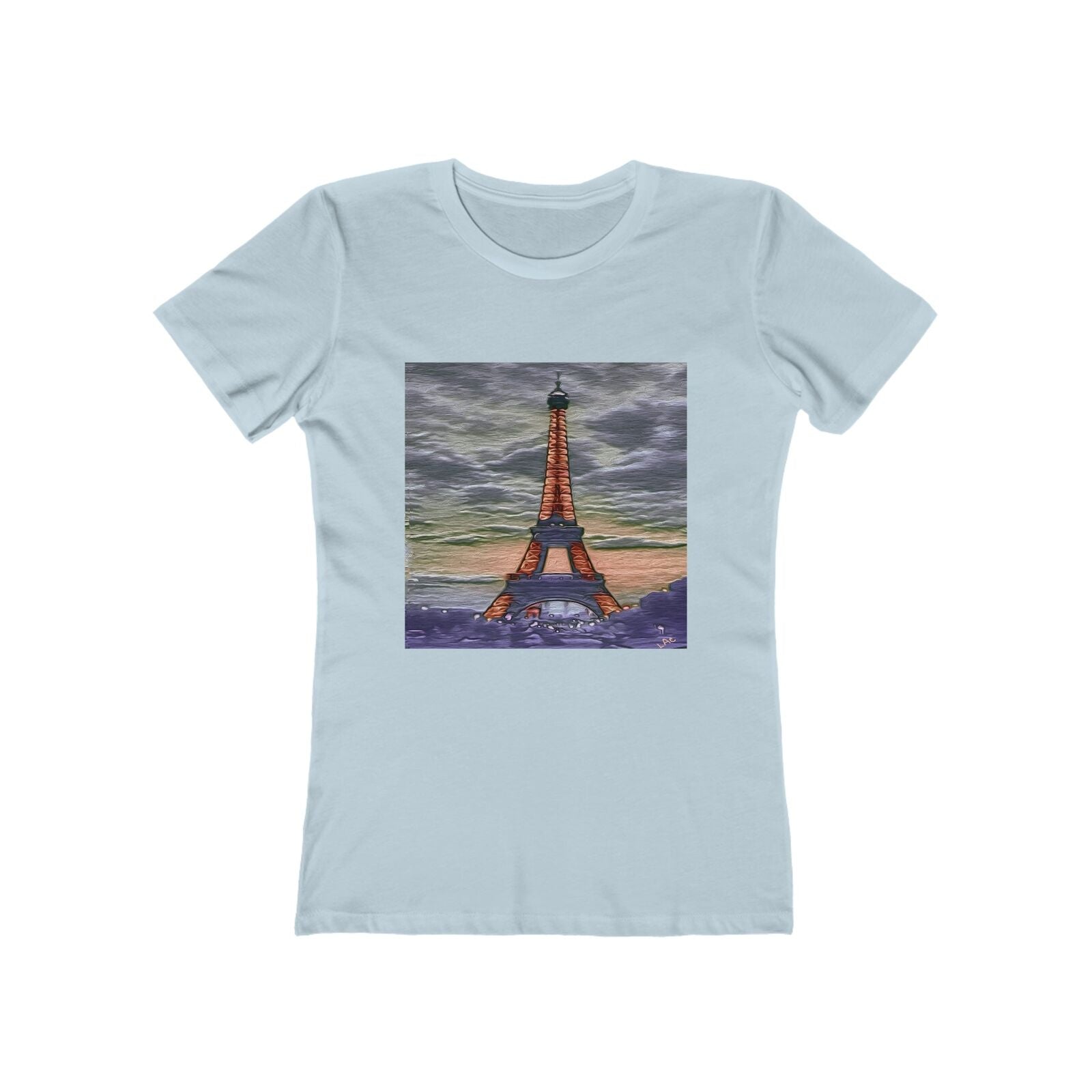 Eiffel Tower Sunset - Women's Slim Fit Ringspun Cotton T-Shirt (Colors: Solid Light Blue)