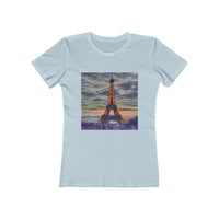 Eiffel Tower Sunset - Women's Slim Fit Ringspun Cotton T-Shirt (Colors: Solid Light Blue)