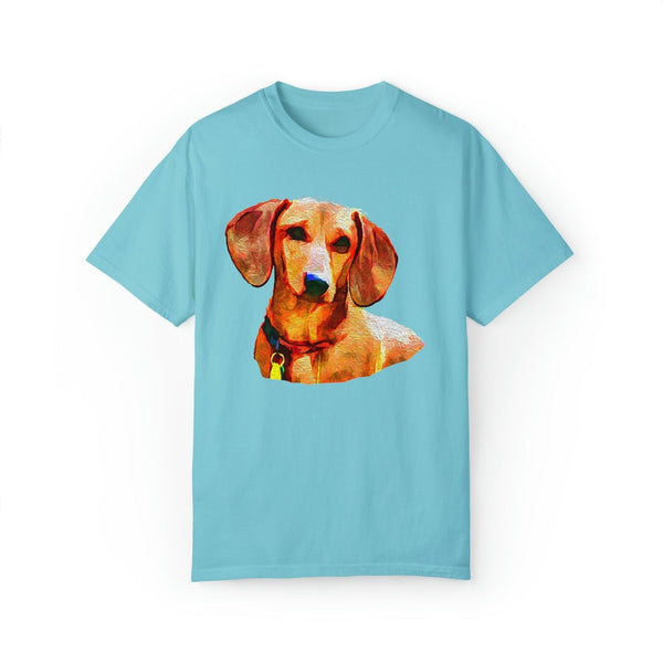 Dachshund 'Daisey' Unisex Relaxed Fit Garment-Dyed T-shirt (Color: Lagoon Blue)