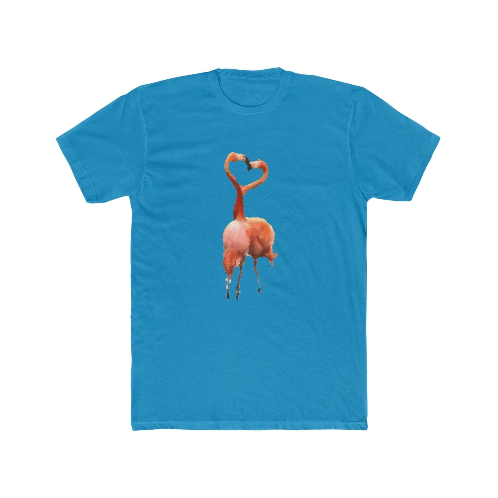 Flamingos 'Love Birds'  Men's Fitted Cotton Crew Tee (Color: Solid Turquoise)