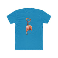 Flamingos 'Love Birds'  Men's Fitted Cotton Crew Tee (Color: Solid Turquoise)