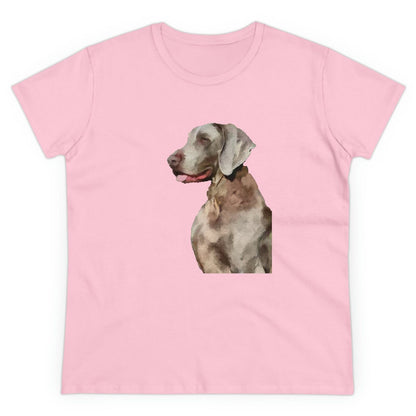 Weimaraner 'Rocky' Women's Midweight Cotton Tee (Color: Light Pink)