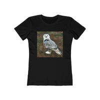 Snowy White Owl - Women's Slim Fit Ringspun Cotton T-Shirt (Colors: Solid Black)