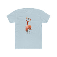 Flamingos 'Love Birds'  Men's Fitted Cotton Crew Tee (Color: Solid Light Blue)