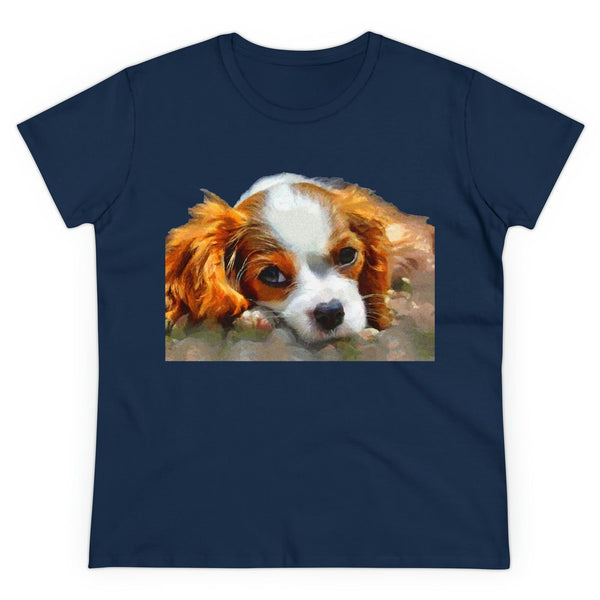 King Charles Spaniel 'Puppy #2' Women's Midweight Cotton Tee (Color: Navy)