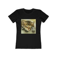 Sleepy Brucie the Cat - Women's Slim Fit Ringspun Cotton T-Shirt (Colors: Solid Black)