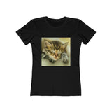 Sleepy Brucie the Cat - Women's Slim Fit Ringspun Cotton T-Shirt (Colors: Solid Black)