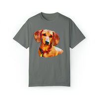 Dachshund 'Daisey' Unisex Relaxed Fit Garment-Dyed T-shirt (Color: Grey)
