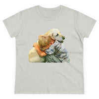 Yellow Labrador Retriever and Child - Women's Midweight Cotton Tee (Color: Ash)