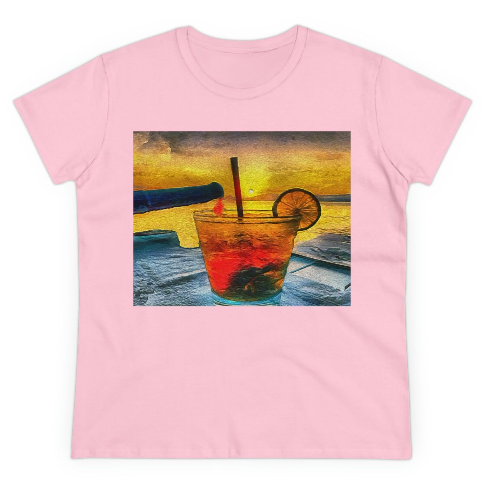 Sunset Cocktail Hour - Women's Midweight Cotton Tee (Color: Light Pink)