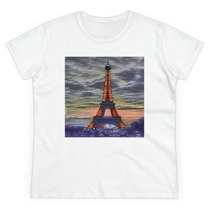 Eiffel Tower Sunset - Women's Midweight Cotton Tee (Color: White)