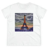 Eiffel Tower Sunset - Women's Midweight Cotton Tee (Color: White)