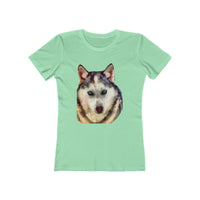 Siberian Husky 'Sacha' -  Women's Slim Fit Ringspun Cotton T-Shirt (Colors: Solid Mint)