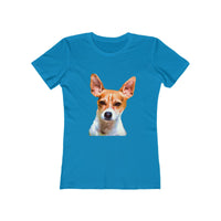 Rat Terrier Women's Slim Fit Ringspun Cotton T-Shirt (Colors: Solid Turquoise)