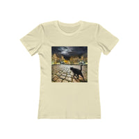 Night Cat Prowling - Women's Slim Fit Ringspun Cotton T-Shirt (Colors: Solid Natural)