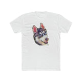 Siberian Husky 'Iditarod' Men's Fitted Cotton Crew Tee (Color: Solid White)