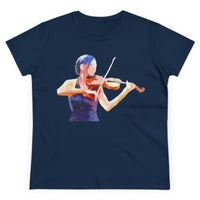 Violinist 'The Bowist' Women's Midweight Cotton Tee (Color: Navy)
