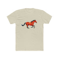 Horse 'Old Red' Men's FItted Cotton Crew Tee (Color: Solid Cream)
