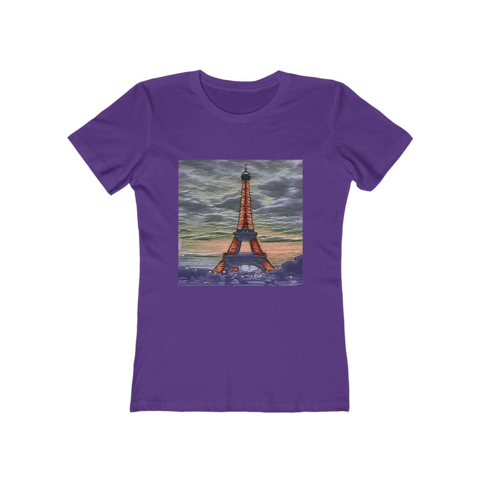 Eiffel Tower Sunset - Women's Slim Fit Ringspun Cotton T-Shirt (Colors: Solid Purple Rush)