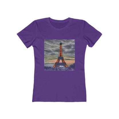 Eiffel Tower Sunset - Women's Slim Fit Ringspun Cotton T-Shirt (Colors: Solid Purple Rush)