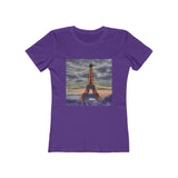 Eiffel Tower Sunset - Women's Slim Fit Ringspun Cotton T-Shirt (Colors: Solid Purple Rush)