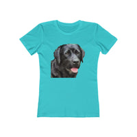 Labrador Retriever 'Rizzo' Women's Slim Fit Ringspun Cotton T-Shirt (Colors: Solid Tahiti Blue)