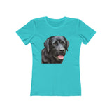 Labrador Retriever 'Rizzo' Women's Slim Fit Ringspun Cotton T-Shirt (Colors: Solid Tahiti Blue)