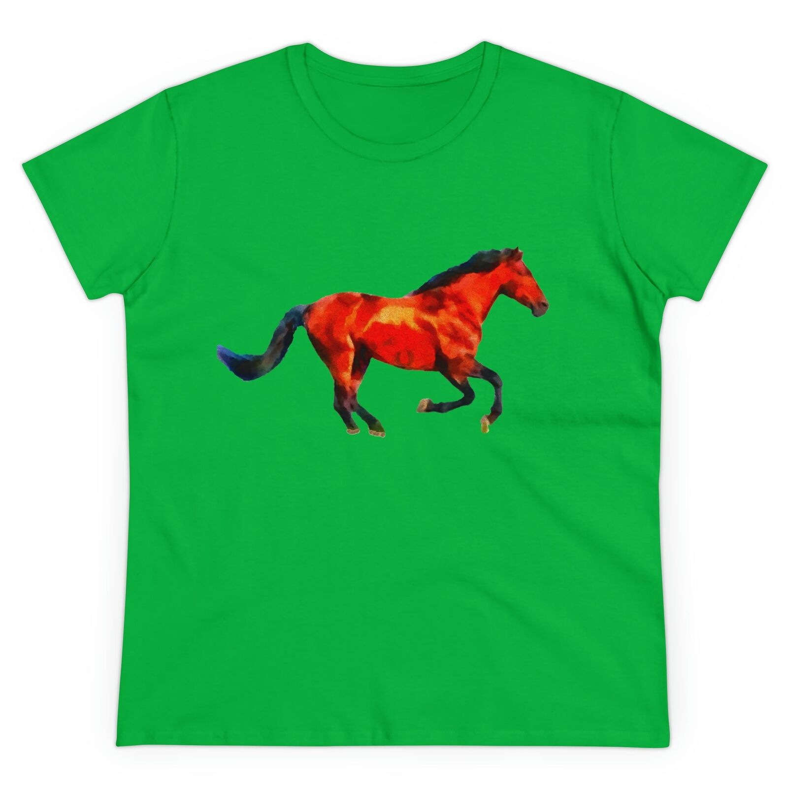 Horse 'Old Red' Women's Midweight Cotton Tee (Color: Irish Green)