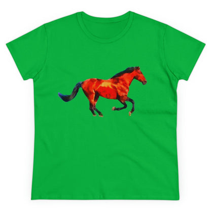 Horse 'Old Red' Women's Midweight Cotton Tee (Color: Irish Green)