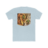 Wide-Eye Cat - Men's Fitted Cotton Crew Tee (Color: Solid Light Blue)