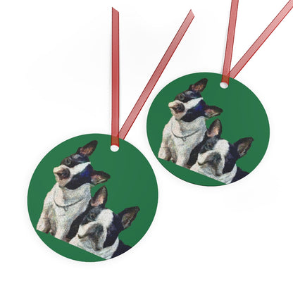 Boston Terriers 'Skipper & Dee Dee' Metal Ornaments - Add Playful Charm to Your Christmas Tree - Sturdy, High-Resolution Aluminum Ornaments Built to Last