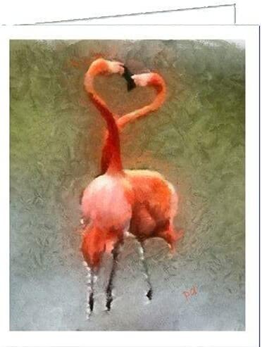 Flamingos - Love Birds- Notecards- Set of 6 by Doggylips
