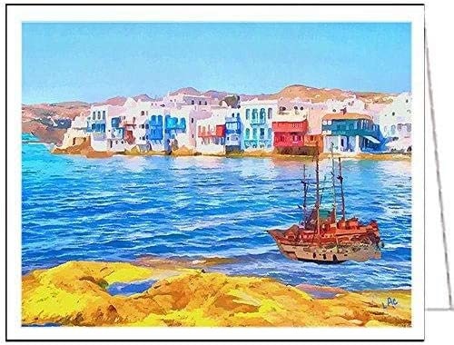Hellenic Isle (Greece) - Set of 6 Blank Notecards by Doggylips
