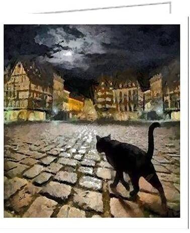 Night Cat - On The Prowl - Set of 6 Notecards by Doggylips